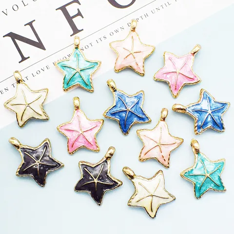 DIY Alloy Enamel Starfish Pendants Gold Plated Marine Theme Jewelry Making Charms For Handmade Crafts Hair Accessories