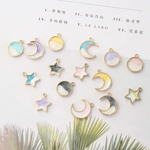 Alloy Enamel Celestial Charms For Jewelry Making Moon Star Sun Shapes Gradient Colors Drip Oil Pendants For Earring Necklace Crafting