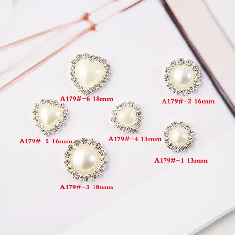 Faux Pearl Rhinestone Alloy Flatback Buttons Heart Round Shape Charms For DIY Hair Accessory Jewelry Making Craft Ornaments