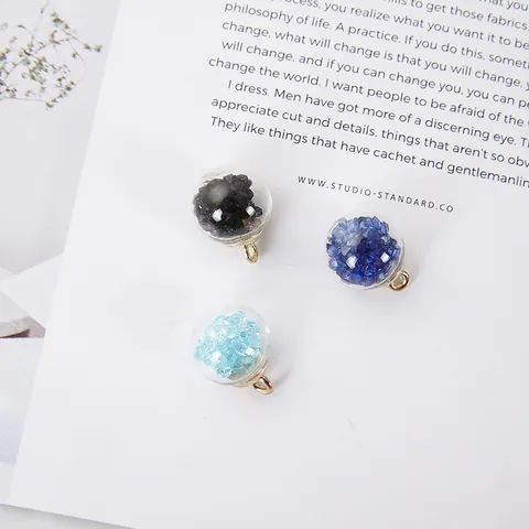 Glass Ball Charms With Crushed Stone Filling Round Crystal Pendant With Gold Metal Loop For DIY Earring Necklace Jewelry Making
