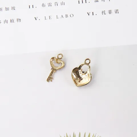Alloy Enamel Heart Lock and Key DIY Jewelry Charms Rhinestone Flower Pendants for Necklace Bracelet Making Accessories