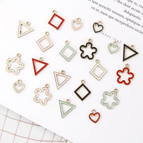 Alloy Enamel Oil Dripped Geometric Charms Flower Heart Triangle Square Pendants For DIY Jewelry Making Earrings Necklace Accessories