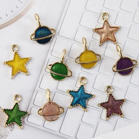 Enamel Alloy Planet Star Charms For DIY Jewelry Making Bracelet Necklace Pendants Cosmic Galaxy Accessory Glitter Drip Oil
