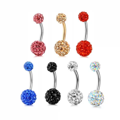 316L Surgical Stainless Steel Shamballa Belly Button Ring Rhinestone Inlaid Curved Barbell Body Piercing Jewelry For Women