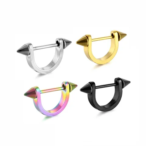 316L Surgical Steel U Shaped Spike Nipple Ring Punk Gothic Body Piercing Jewelry Gold Black Rainbow Stainless Steel Stud Earring