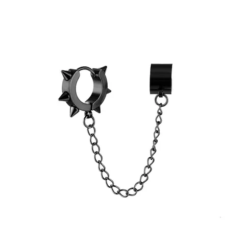 Punk Stainless Steel Spike Huggie Hoop Earring With Chain Ear Cuff Set Hip Hop Gothic Surgical Steel Jewelry For Unisex