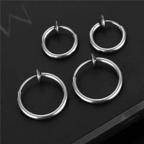 Stainless Steel Non Pierced Ear Clips For Women Men Simple Round Spring Hoop Earrings Ear Bone Nose Lip Clip Punk Fashion Body Jewelry