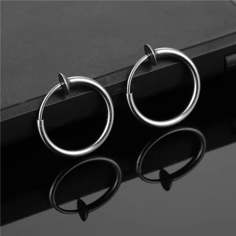 Stainless Steel Non Pierced Ear Clips For Women Men Simple Round Spring Hoop Earrings Ear Bone Nose Lip Clip Punk Fashion Body Jewelry