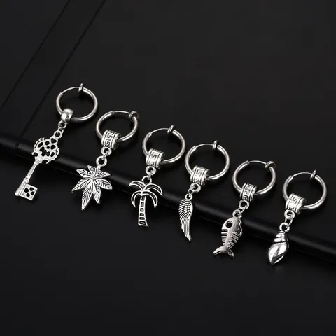 Stainless Steel Nautical Beach Pendant Hoop Clip On Earrings Non Pierced Punk Fashion Jewelry For Men Women
