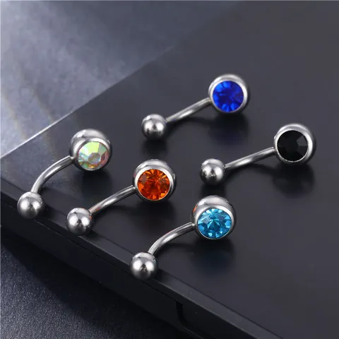316L Edelstahl Zirkonia Eingelegt Gebogener Barbell Bauchnabelpiercing Mode Körperpiercing Schmuck Für Damen Täglich Dekoration Geschenk