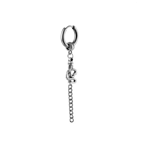 Punk 316L Stainless Steel Hoop Earrings With Snake Astronaut Key Safety Pin Chain Pendant For Men Women Hip Hop Jewelry