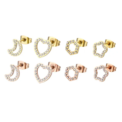 316L Stainless Steel Zirconia Moon Star Heart Stud Earrings Minimalist Nose Bone Piercing For Women Men Daily Jewelry