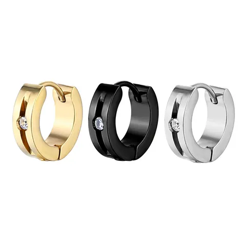Semplici Orecchini a Cerchio Huggie in Acciaio Inossidabile con Zirconia per Uomo Donna Geometrici Minimalisti Gioielli Regalo