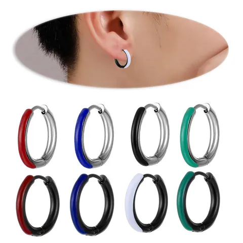 Hip Hop 316L Stainless Steel Huggie Hoop Earrings For Men Women Round Two Tone Oil Dripping Enamel Punk Jewelry Gift