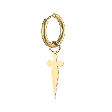 Gothic Punk 316L Stainless Steel Cross Pendant Hoop Earrings For Men Women Rock Sword Ear Buckle Jewelry Gold Silver Black