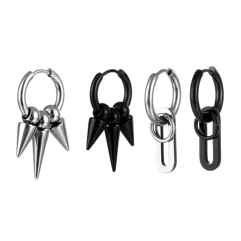 Stainless Steel Hoop Earrings With Spike Tassel Pendant Punk Hip Hop Street Style Gothic Earring Jewelry For Men Women