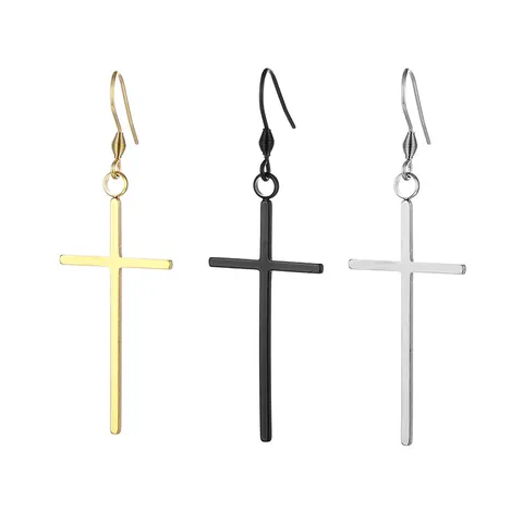 Punk Cross Dangle Earrings 316L Stainless Steel Hip Hop Long Drop Ear Jewelry For Men Women Gothic Style Jewelry Accessory