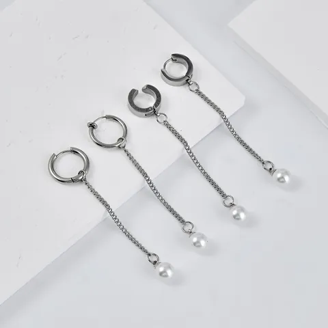 Minimalistische Edelstahl Lange Quastenohrringe Ohrenclip Ohrmanschette Ohne Piercing Künstliche Perlen Damen Einfacher Schmuck Geschenk