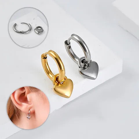 Mode Herz Creolen 316L Edelstahl Gold Silber Plattiert Kleine Herz Anhänger Ohrringe Minimalistischer Schmuck Für Damen