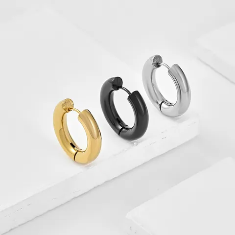 Stainless Steel Thick Hoop Earrings For Men Women 316L Surgical Steel Huggie Earrings Gold Black Silver Geometric Jewelry
