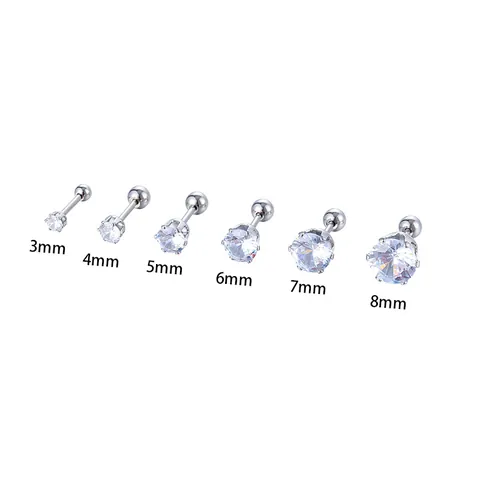 316L Surgical Stainless Steel Zirconia Round Stud Earrings Vacuum Plated Geometric Minimalist Barbell Screw Back Earrings For Women Men Jewelry
