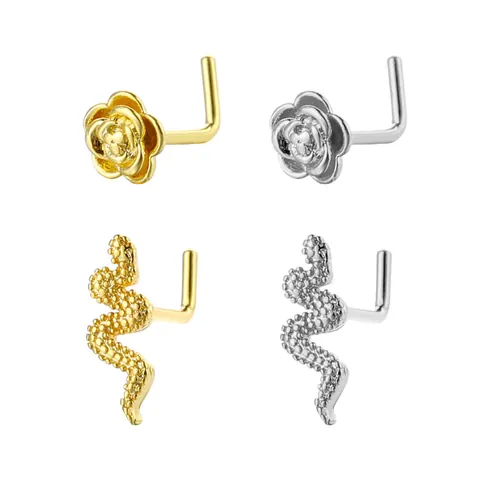 L-Nasenstecker Aus Kupfer Für Damen Herren Schlange Rose Blume Muster Gold Silber Galvanisiert Körperschmuck Zubehör