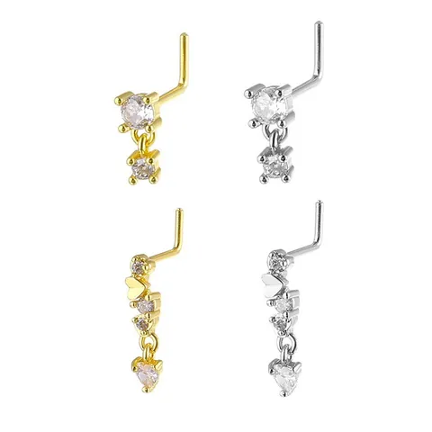 L-Förmiger Kupfer Zirkonia Herz Anhänger Nasenpiercing Schmuck Für Damen Gold Silber Beschichtet Körperschmuck Nasenringe