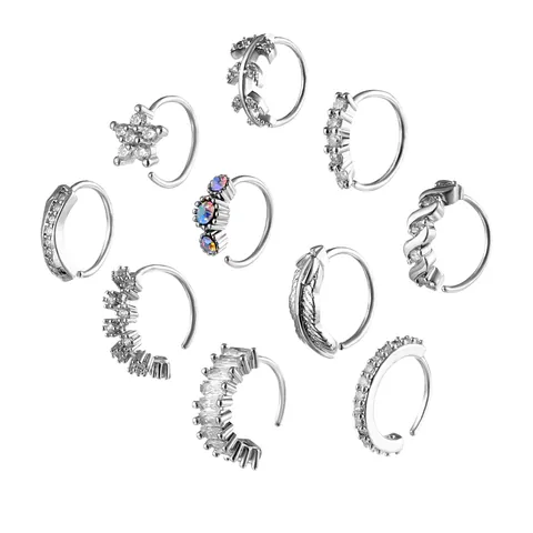 Copper Zircon Nose Ring Adjustable Septum Piercing Body Jewelry Gold Silver Plated Nose Clip For Women Men Leaf Star Pattern Accessory