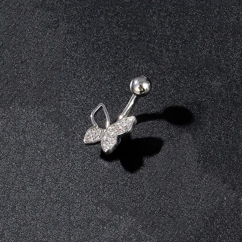 Roestvrij Staal Koper Vlinder Navelpiercing Met Zirkonia Piercing Lichaamssieraden Voor Vrouwen Mode Zilveren Navelring