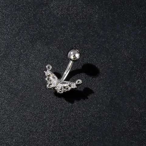 Stainless Steel Copper Zirconia Butterfly Flower Belly Button Rings For Women Sexy Body Piercing Jewelry Silver Belly Ring
