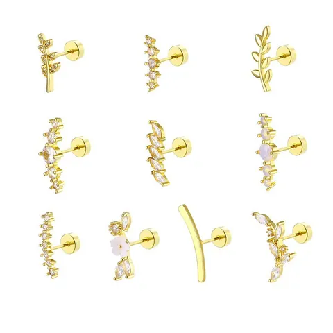 316L Edelstahl Zirkonia Blatt Blume Ohrstecker Für Damen Minimalistische Labret Piercing Schmuck Flachrücken Ohrring