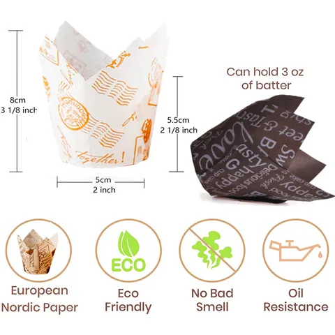 Tulip Cupcake Liners Greaseproof Paper Baking Cups Oilproof High Temperature Resistant Muffin Wrappers For Wedding Party
