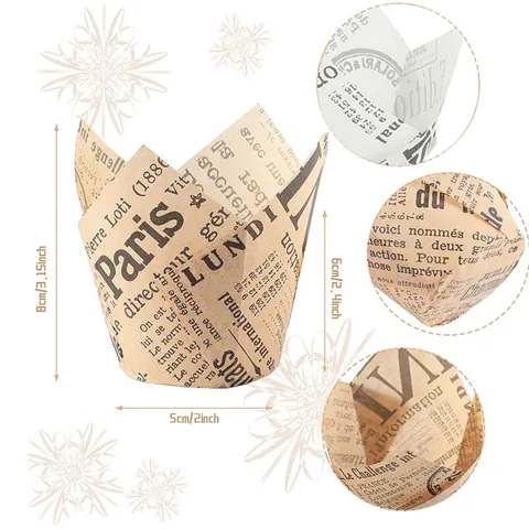 Tulip Muffin Cupcake Liners Greaseproof Newspaper Print Baking Paper Cups For Muffin Cake Party Wedding Kitchen Baking Supplies