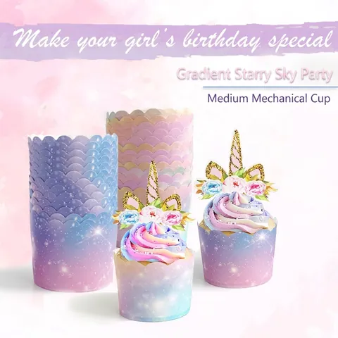 Sterrenhemel Gradiënt Cupcake Vormpjes Vetbestendig Hittebestendig Golvende Rand Muffin Bakken Papier Voor Bruiloft Feest Decoratie