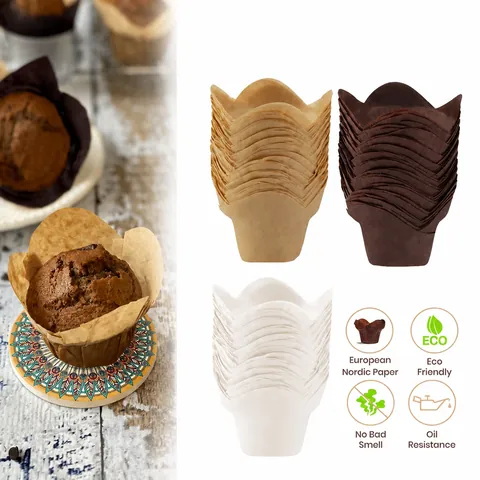 Tulip Cupcake Liners Greaseproof Paper Baking Cups Lotus Shape Muffin Wrappers Heat Resistant For Wedding Birthday Party