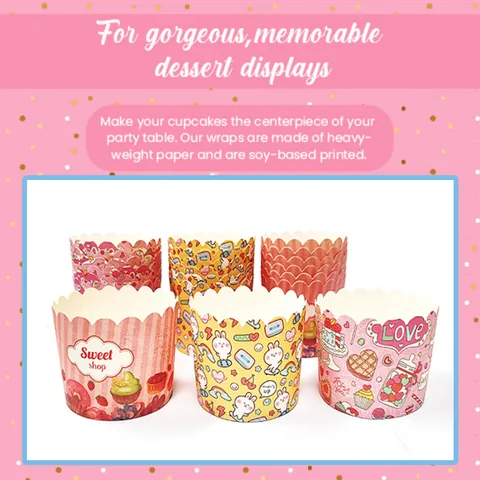 Wegwerp Vetvrije Cupcake Vormpjes Hittebestendige Houtpulp Papier Muffinvormpjes Golvende Rand Cake Bakvormpjes Voor Huisfeest Decoratie