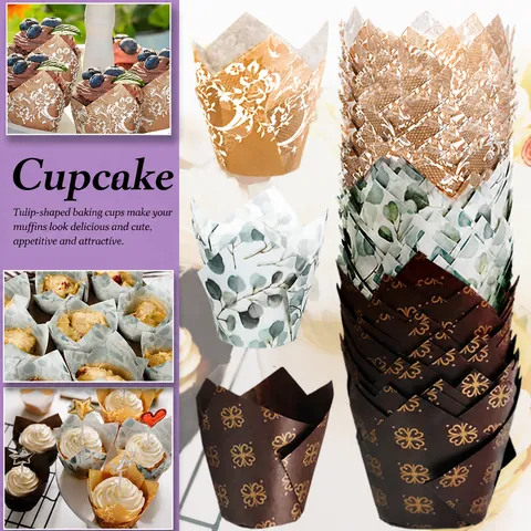 Tulip Cupcake Liners Greaseproof Baking Cups Leaf Lace Pattern Muffin Wrappers For Wedding Party Kitchen Cake Decoration