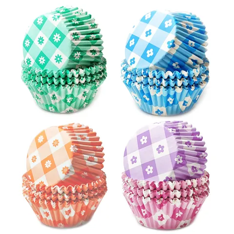 Vetvrij Papier Cupcake Vormpjes Geruit Bloemen Muffin Vormpjes Hittebestendig Bakvormen Voor Verjaardag Feest Bruiloft