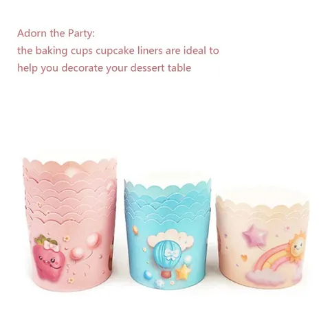 Greaseproof Baking Cups Muffin Liners With 3D Cartoon Patterns Food Grade Wood Pulp Paper Heat Resistant Cake Mold For Party