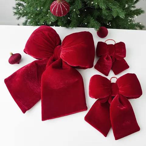 Große Weihnachts Schleifen Dekorationen Roter Samt 3D Gepolsterte Hängende Ornamente Für Baum Wand Hotel Hochzeit Party