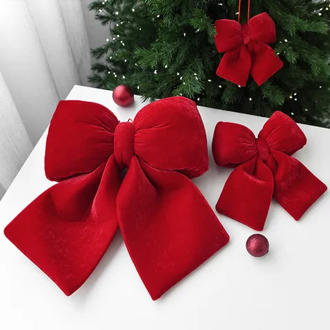 Große Weihnachts Schleifen Dekorationen Roter Samt 3D Gepolsterte Hängende Ornamente Für Baum Wand Hotel Hochzeit Party
