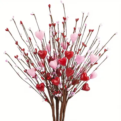 Valentinstag Künstliche Herzbeeren Stiele Romantische Rosa Rote Herz Picks Für Zuhause Vase Tisch Deko Hochzeit Party Bedarf
