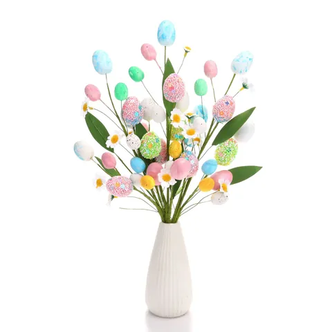 Künstliche Ostereierzweige Schaumstoff Ostereier Mit Gänseblümchen Für Haus Party Frühlingsdekoration Festliche Florale Picks