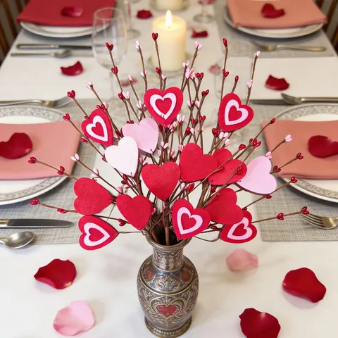 Valentinstag Herzform Beere Zweig Dekoration Filz Schaumstoff Künstliche Blume Stiel Für Vase Haus Hochzeit Deko
