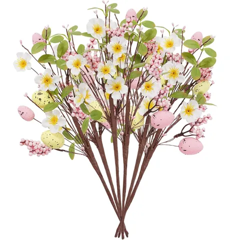 Artificial Easter Egg Flower Branch With White Flowers Berries For Home Party Easter Festival Spring Interior Decor Stem