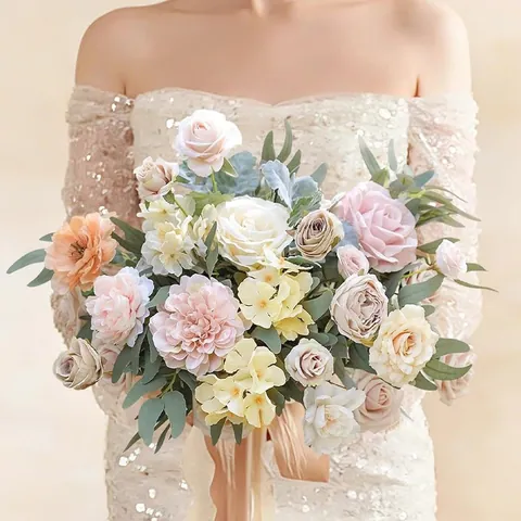 Artificial Silk Flower Collection Morandi Mixed Flowers For DIY Wedding Bouquet Bridal Shower Table Centerpieces Home Decor