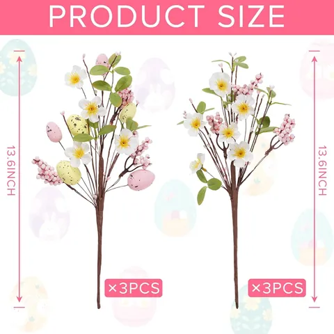 Artificial Easter Egg Flower Branch With White Flowers Berries For Home Party Easter Festival Spring Interior Decor Stem