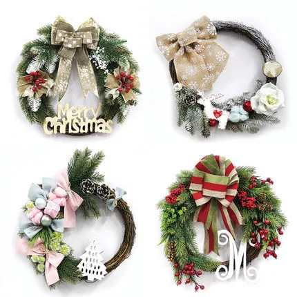Handmade Christmas Wreath Artificial Pine Needle Pinecone Burlap Bow Hanging Decoration For Festival Home Door Wall Ornament