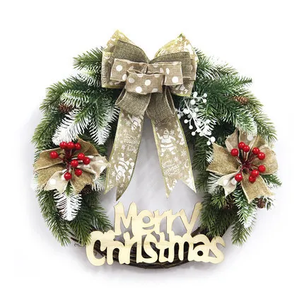 Handmade Christmas Wreath Artificial Pine Needle Pinecone Burlap Bow Hanging Decoration For Festival Home Door Wall Ornament