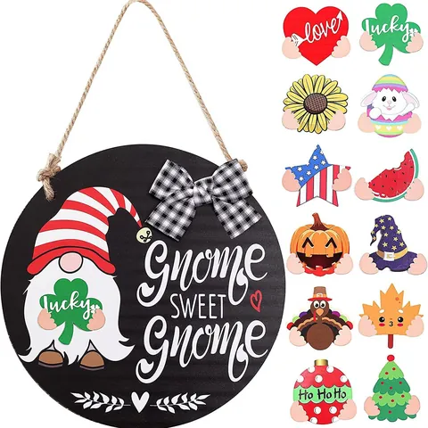 Austauschbares Saisonales Willkommens-Türschild Gnome Sweet Gnome Holz Rundes Schild Für Zuhause Veranda Weihnachten Halloween Deko